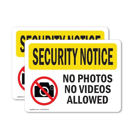 Signmission No Photos Or Video Allowed OSHA Security Notice Sign, Vinyl Decal, 24in W x 18in L, 2PK OS-2PACK-SN-D-1824-L-11617